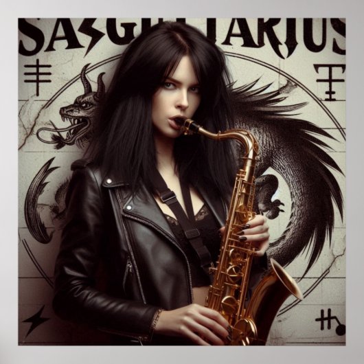 Poster Sagittaire Zodiaque Musicien Saxophone (Devant)