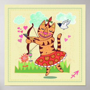 Poster Sagittarius Archer Cat Zodiac Nursery Imprimer
