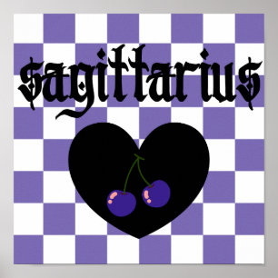 Poster Sagittarius Gothique Esthétique À damiers Cerise A