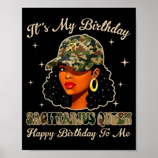 Poster Sagittarius Queen Black Woman With Cap Camo Afro G (Devant)