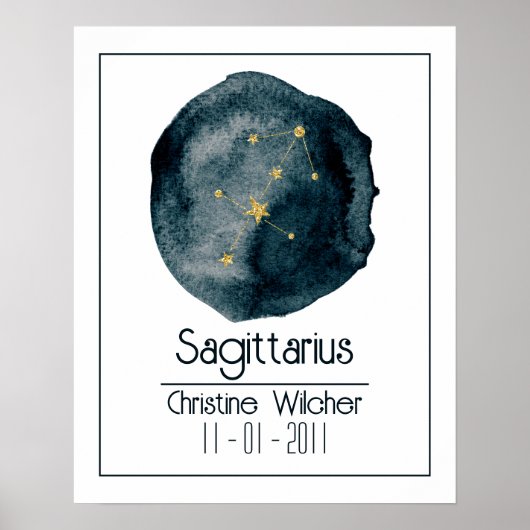 Poster Sagittarius signe Zodiac : Nom personnalisé et ann (Devant)