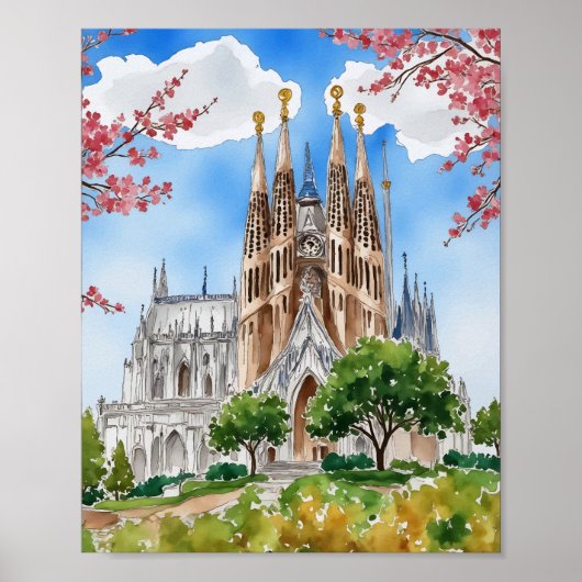 Poster Sagrada Familia Barcelone Espagne Aquarelle (Devant)