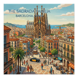 Poster Sagrada Familia Barcelone Espagne Voyage Art Vinta