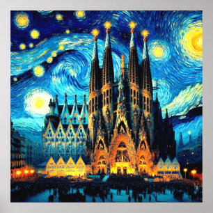 Poster Sagrada Familia étoilée Barcelone