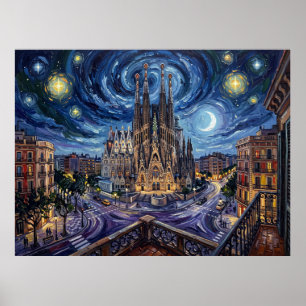Poster Sagrada Família sous le ciel étoilé de Barcelone