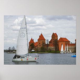 Poster Sail boat with Island Castle by Lake Galve,