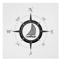 Sailboat and compass rose