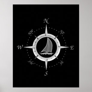 Poster Sailboat and compass rose