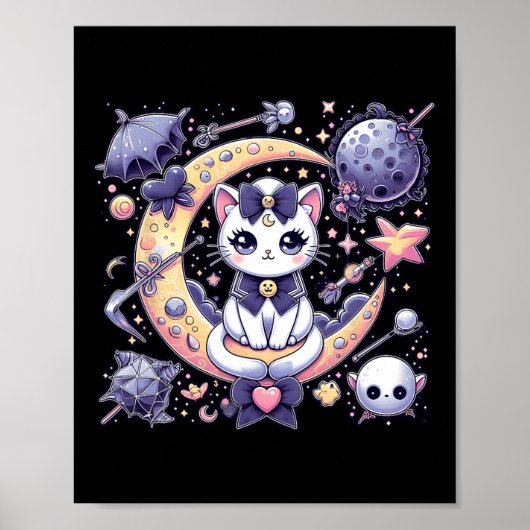 Poster Sailor Meow mignonne Lune Chat Espace Magique Goth (Devant)