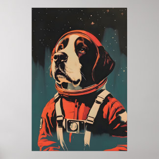 Poster Saint Bernard Astronaut Poster, St Bernard Retro