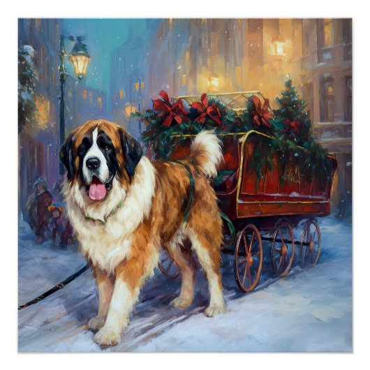 Poster Saint Bernard Christmas Festive (Devant)