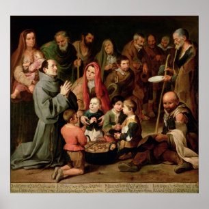 Poster Saint Diego d'Alcala donnant de la nourriture aux 