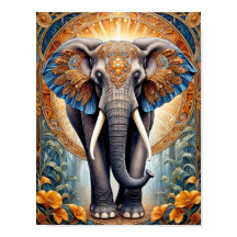 Saint éléphant indien sur motif ethnique et fleurs