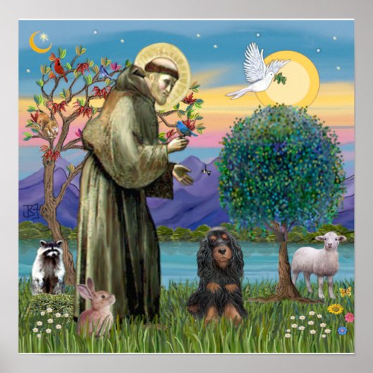 Poster Saint François & Cocker Spaniel noir et feu (Devant)