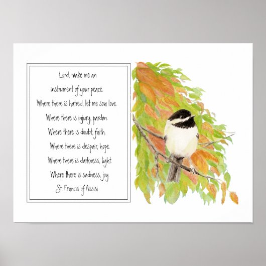 Poster Saint François d'Assise Prière avec chickadee (Devant)