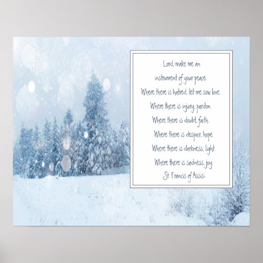 Poster Saint François d'Assise Prière Forêt de neige hive (Devant)