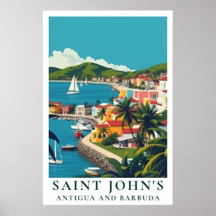 Poster Saint John's Antigua-et-Barbuda Voyage Rétro