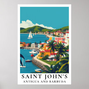 Poster Saint John's Antigua-et-Barbuda Voyage Rétro