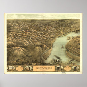 Poster Saint Joseph Missouri 1868 Carte panoramique antiq