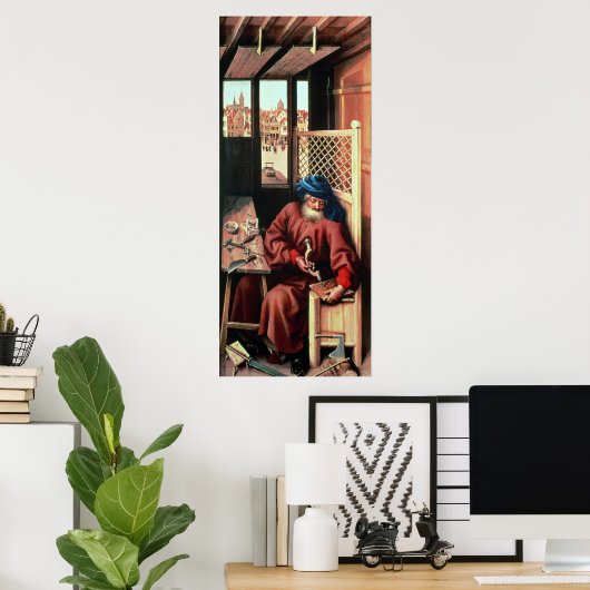 Poster Saint-Joseph représenté comme charpentier médiéval (Bureau à domicile)