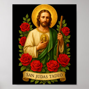 Poster Saint Jude Thaddeus Art Catholique Avec Roses Roug