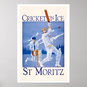 Poster Saint Moritz Cricket sur glace Zwitzerland Vintage