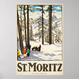 Poster Saint Moritz Station de ski alpin Suisse Hiver Ski