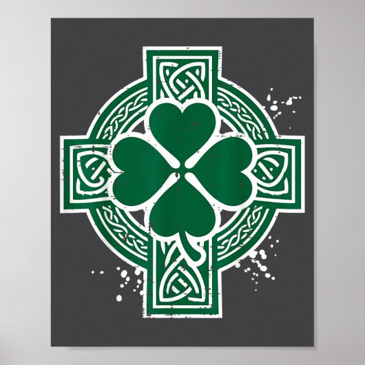 Poster Saint-Patrick Céltique Nœud Trèfle Croix Irlandais (Devant)