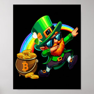 Poster Saint-Patrick Dabbing Bitcoin Arc-en-ciel Leprecha