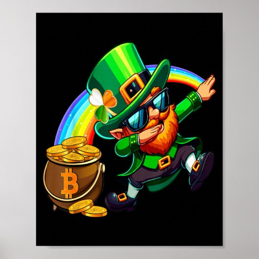 Poster Saint-Patrick Dabbing Bitcoin Arc-en-ciel Leprecha (Devant)