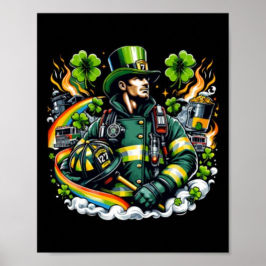 Poster Saint-Patrick Men pompiers jour de la Saint-Patric (Devant)