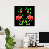Poster Saint Patrick's Day Flamant rose Shamrock Coeur (Bureau à domicile)