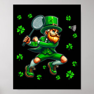 Poster Saint Patrick's Day Man Jouer du thé au badminton