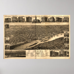 Poster Saint Paul Minnesota 1883 Antique Carte Panoramiqu