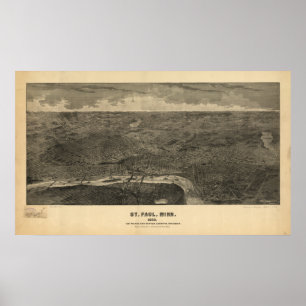 Poster Saint Paul Minnesota 1887 Antique Carte Panoramiqu