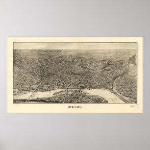 Poster Saint Paul Minnesota 1906 Antique carte panoramiqu