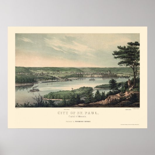 Poster Saint Paul, MN Carte panoramique - 1853 (Devant)
