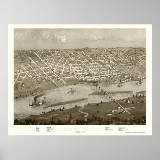 Poster Saint Paul, MN Carte panoramique - 1867 (Devant)