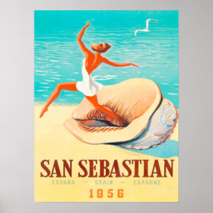 Poster Saint-Sébastien, une femme sort d'un coquillage
