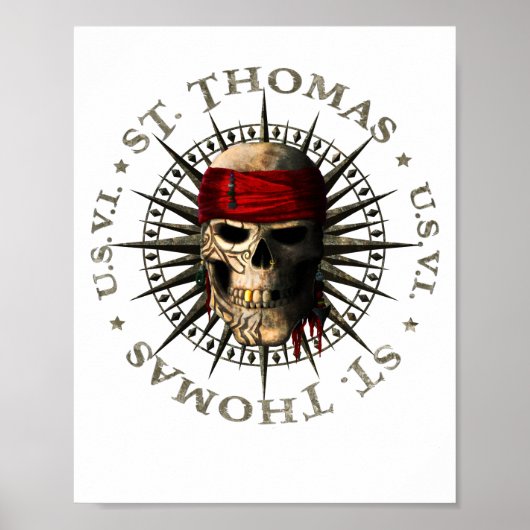 Poster Saint Thomas USVI Pirate Skull (Devant)