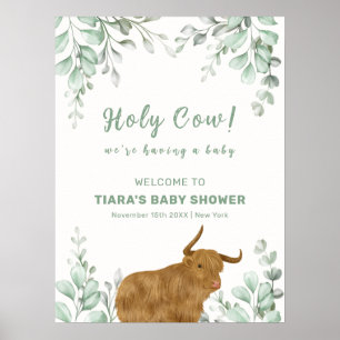 Poster Saint-Vache Rustique Boho Baby shower de verdure B