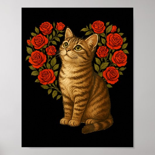 Poster Saint Valentin Chat Mignon Fleur Heart Drôle Amour (Devant)