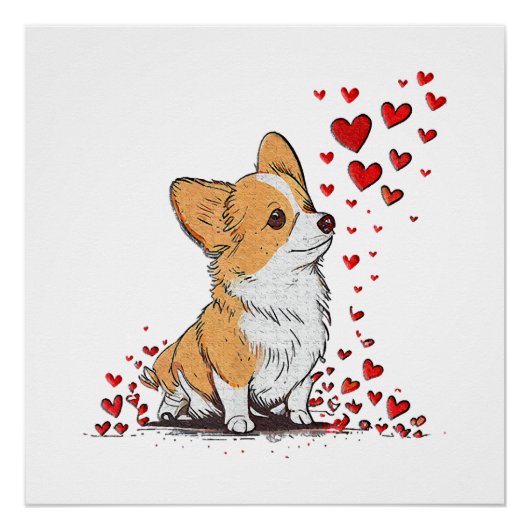 Poster Saint-Valentin Chien Mignon Corgi Fête de la Saint (Devant)