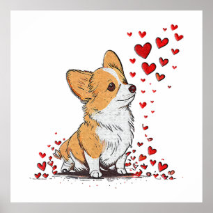 Poster Saint-Valentin Chien Mignon Corgi Fête des amoureu