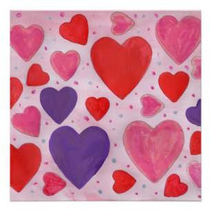 Poster Saint-Valentin Coeurs en rose, violet et rouge