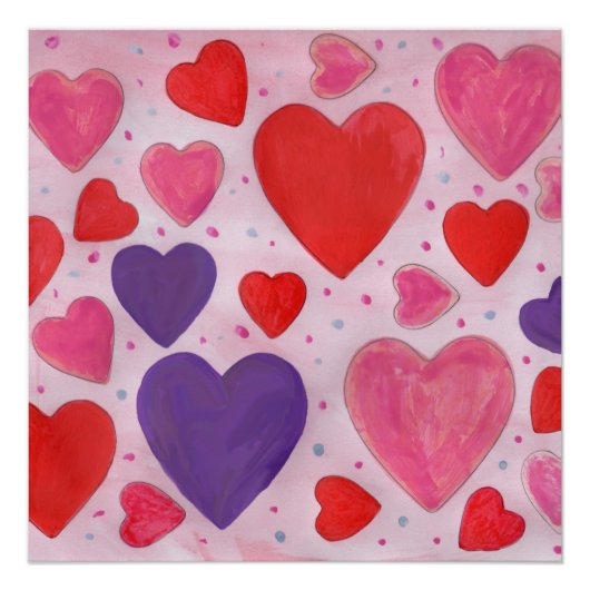 Poster Saint-Valentin Coeurs en rose, violet et rouge (Devant)