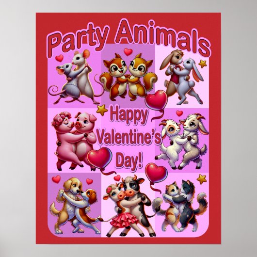 Poster Saint Valentin Couples dansants "Animaux de fête" (Devant)