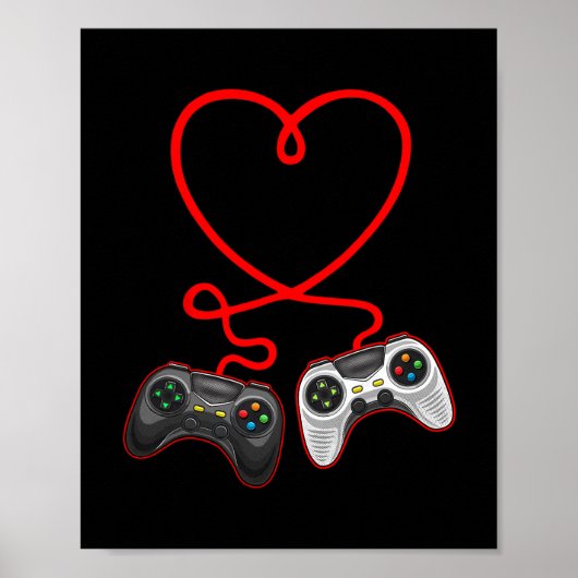 Poster Saint-Valentin de joueur vidéo avec cœur de manett (Devant)