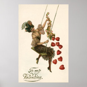 Poster Saint-Valentin de Victoria vintage, dame à coudre