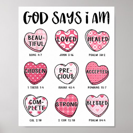 Poster Saint Valentin Dieu dit Versets bibliques Cœurs F (Devant)